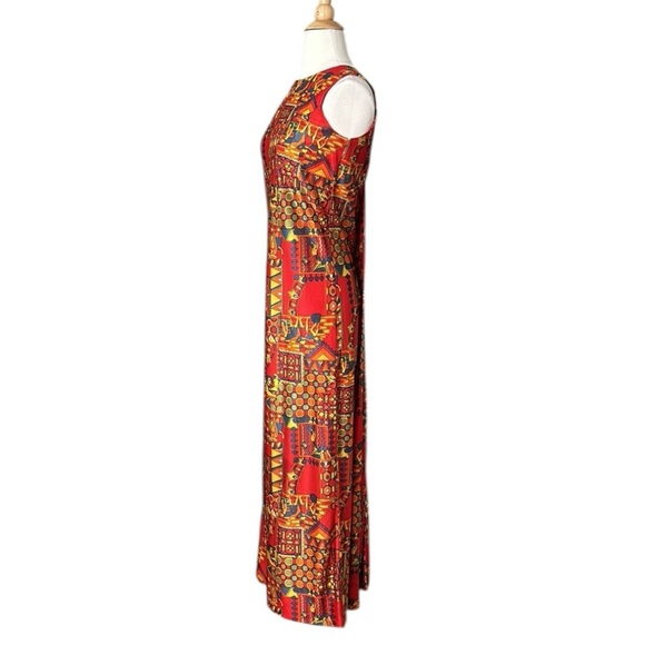Vintage 60s Joni Apple Egyptian Revival Maxi Psychedelic Boho Tribal Print - Picture 10 of 17